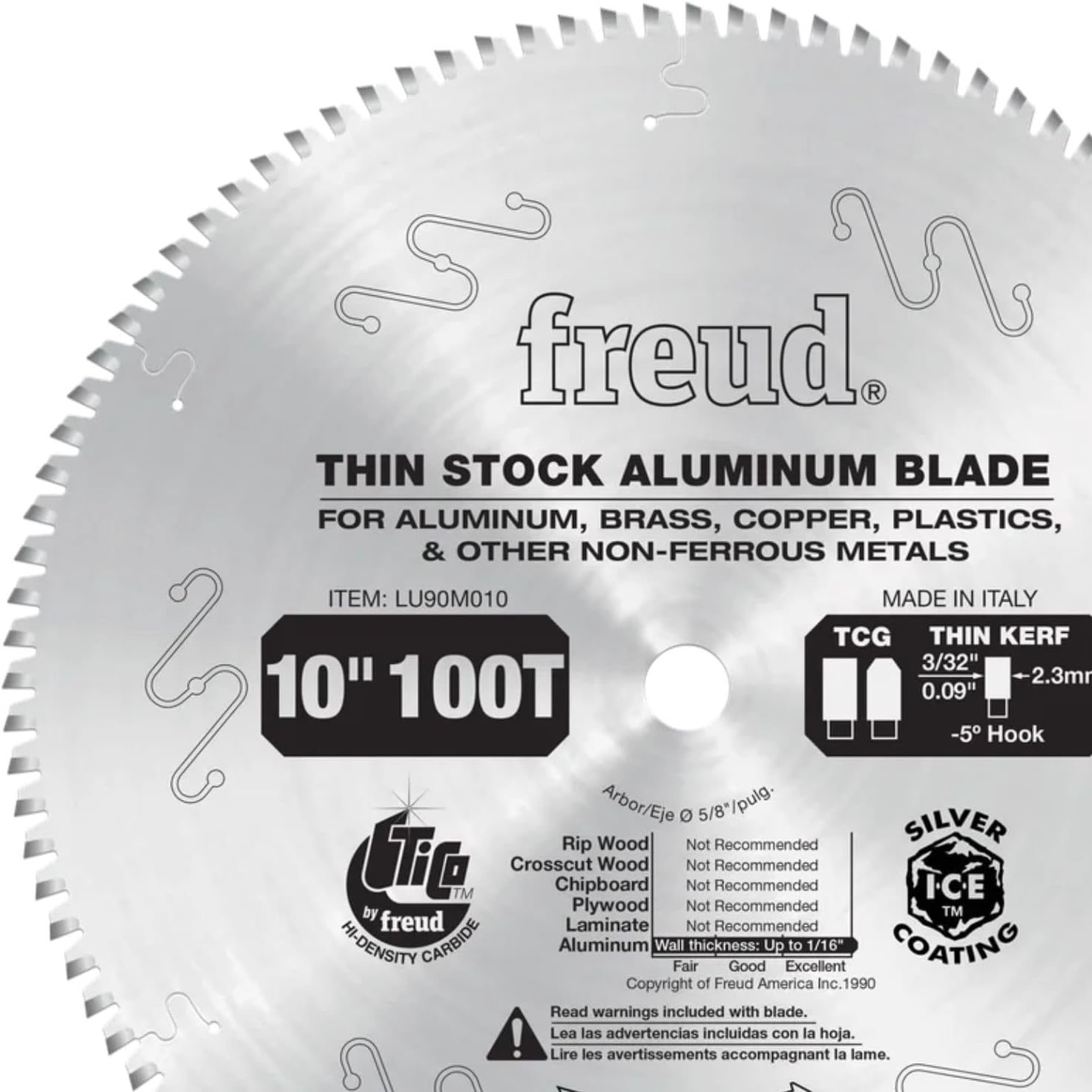 Freud Thin Stock Non-Ferrous Metal Saw Blade - Ideal Use for Thin Aluminum, Brass and Non-Ferrous Metals - 10" Diameter, 100 Teeth, 5/8" Arbor - LU90M010