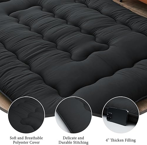 Miniatura 4 de DAICO Colchón japonés de suelo tipo futón tamaño matrimonial de 54 x 80 pulgadas, 4 pulgadas de grosor, tapete de tatami plegable, tapete enrollable