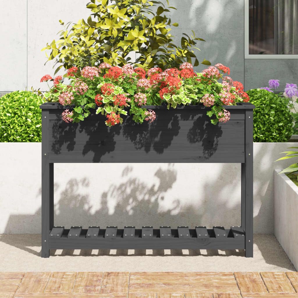 Fioriera Rialzata in Legno Massello Pino Grigia 111,5x34,5x81 cm