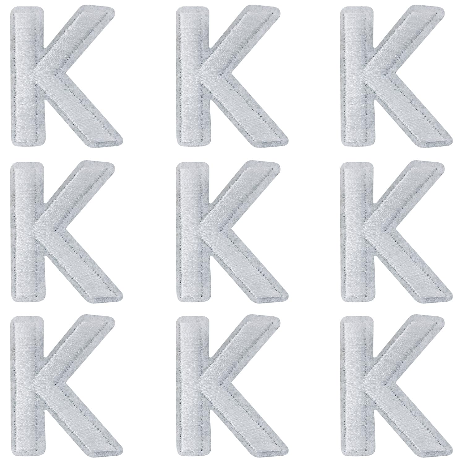 IANZE 9PCS Iron on Letter Patches, White Letter K Patches Embroidered Letter Patch for Clothing, Jeans, Hats, T-Shirts, Backpacks, Etc. (White-K)