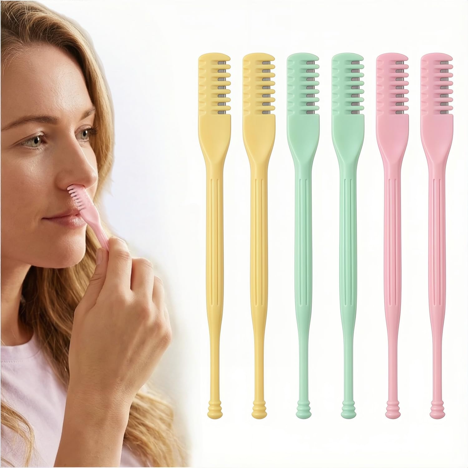 6-Piece Dual-Sided Nose Hair Trimmer 360 Rotating Manual Nose Hair Trimmer for Men Women Colorful