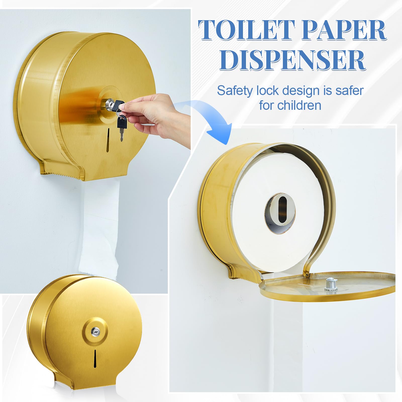 Mifoci 2 soportes industriales de papel higiénico, dispensador de rollo comercial, montaje en pared, dispensador de pañuelos jumbo de acero inoxidable, se adapta a rollos de papel higiénico de 9