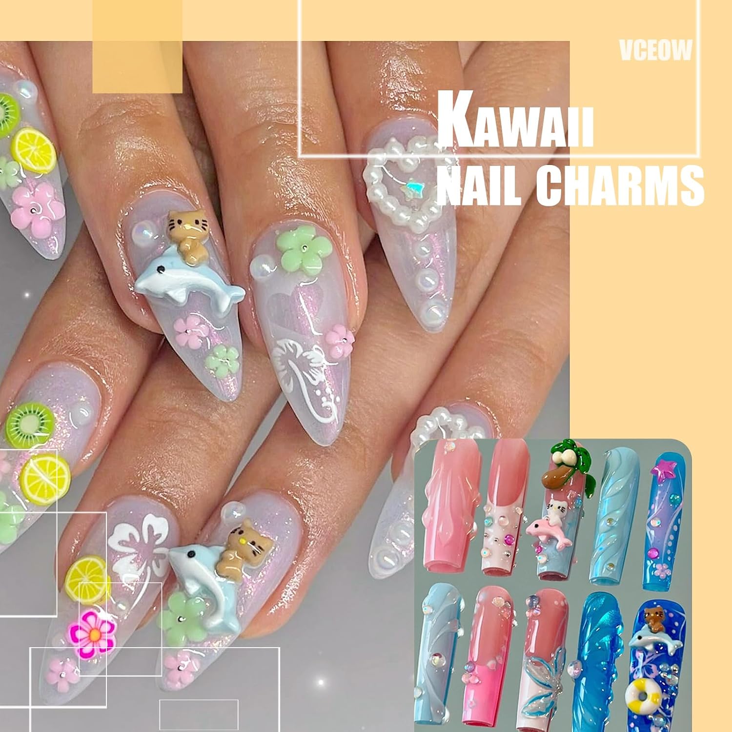 105pcs Kawaii Nail Art Charms Cute Resin Nail Charms Colorful 3D Cartoon Nail Accessories for Girls and Women's DIY Design Decoration Supplies