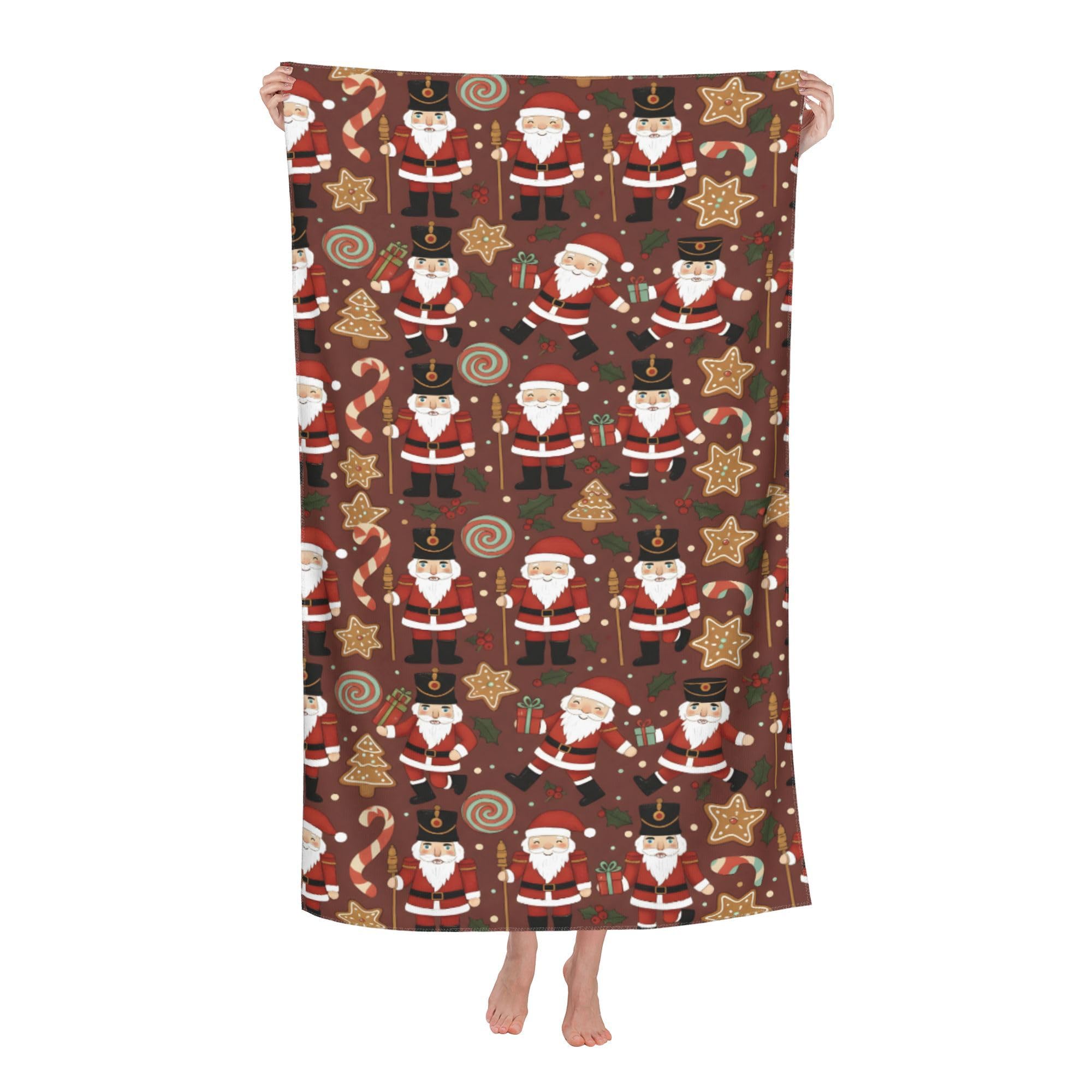 peiyeety Christmas Santa Nutcracker Soft Bath Towels Absorbent Bathroom Towel for Beach Hotel Gym Spa Shower
