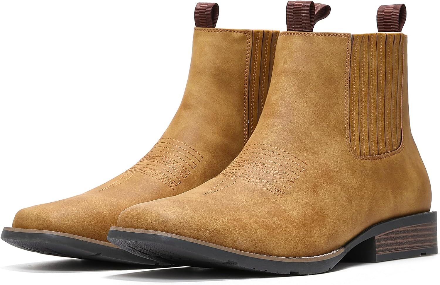 IUV Cowboy Boots For Men Square Toe Ankle Boots Western Chelsea Boot Casual Dress Slip On Men Shoes - Image 7