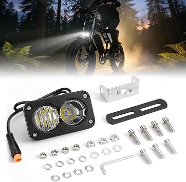 20W LED E-Bike Headlight with 3-Pin Julet Waterproof Connector - Plug & Play 12-60V Wide Voltage for Ridstar Q20, Revv1, Ariel Rider White