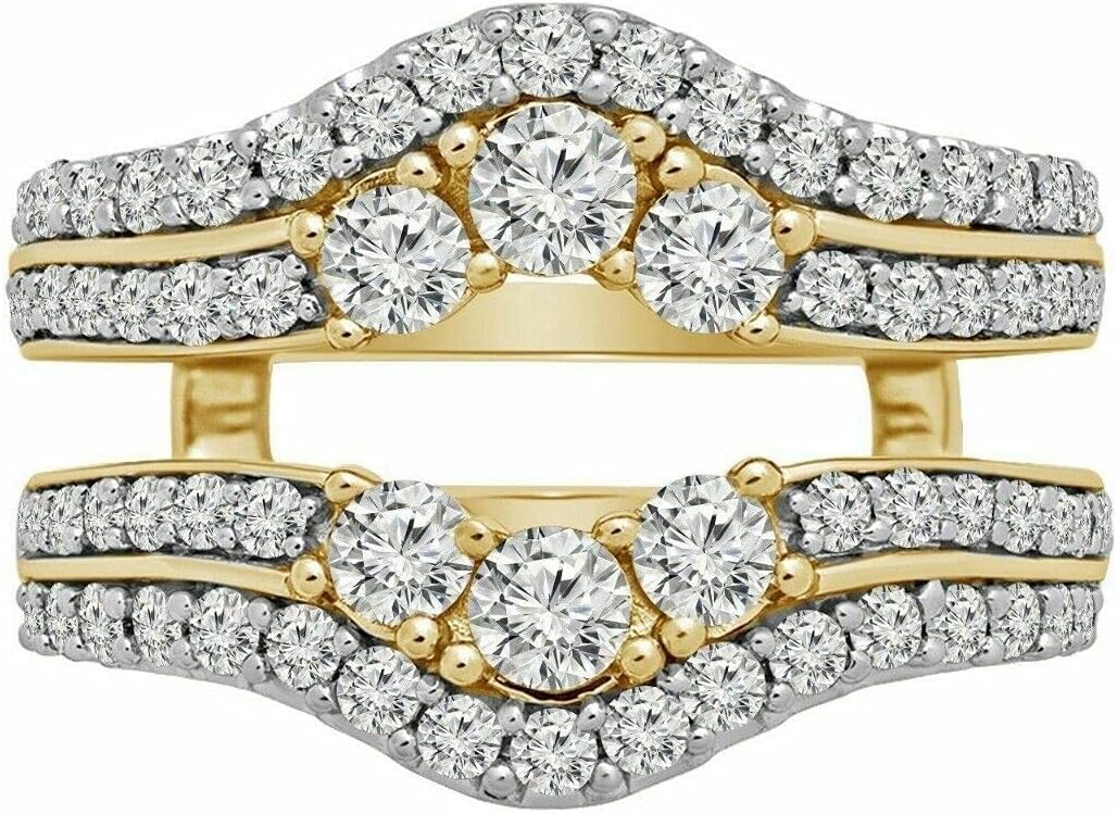 0.75 Ct Round Cut Cubic Zirconia Wedding Ring Enhancer Ring Guard 14k Yellow Gold Over Sterling Silver