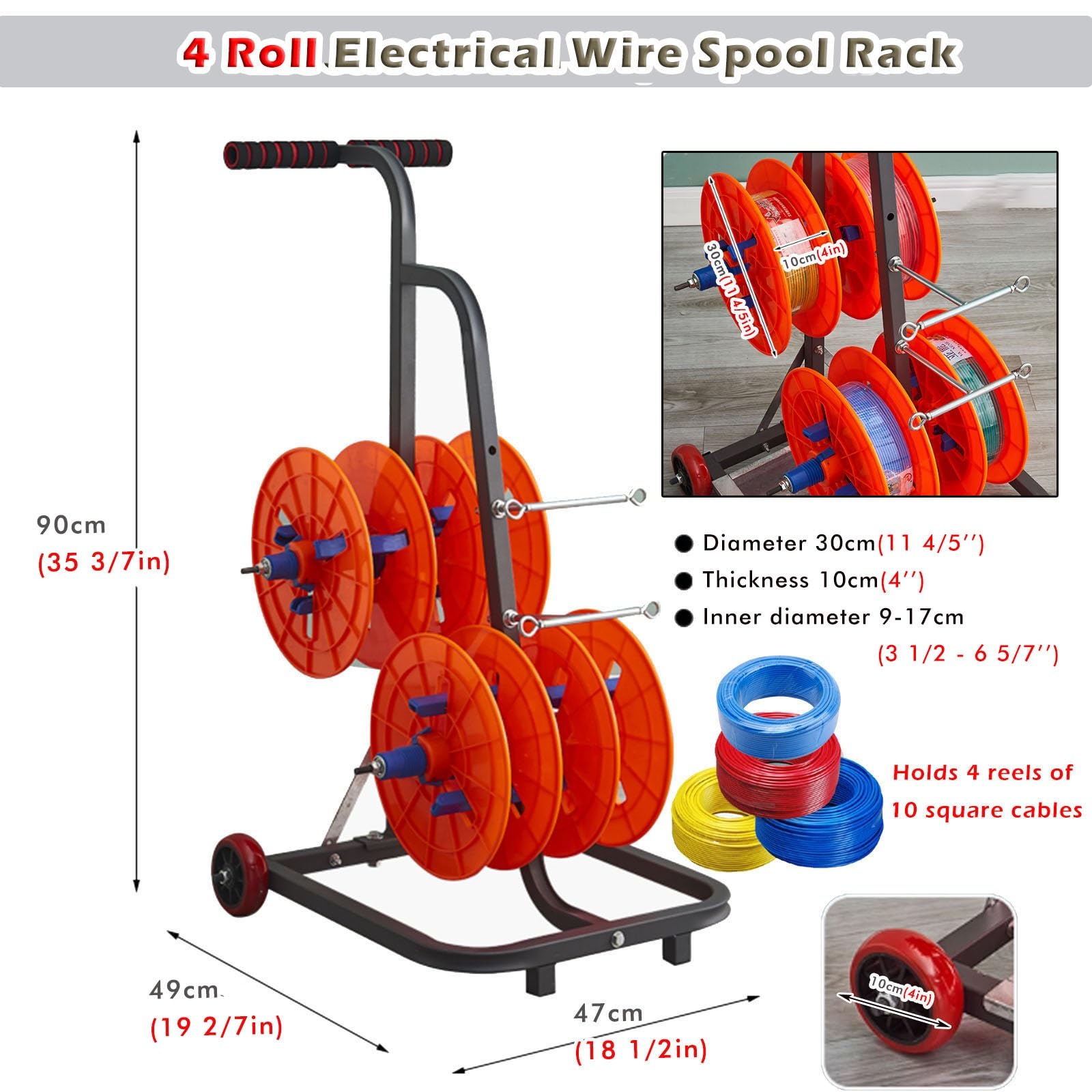 Estante para carretes de Alambre Estante para carretes de Alambre eléctrico, Soporte para carretes de Cable de Alta Resistencia/dispensador de Alambre para almacenes de fábricas, l
