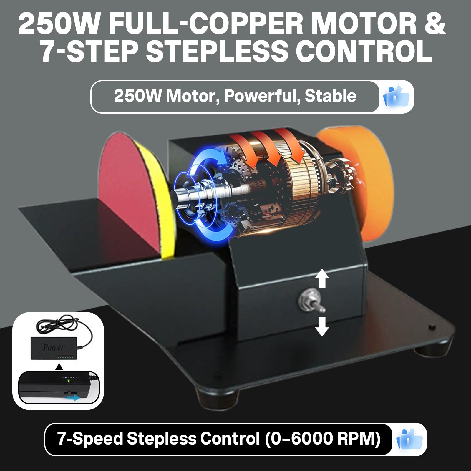 Touret à Meuler Double 250W & Mini Polisseuse Electrique 2-en-1, Meuleuse d'Établi Ponceuse Polisseuse, avec Meules Fine/Grossière, Disque à Polir, pour dérouiller le Métal, Poncer le Bois