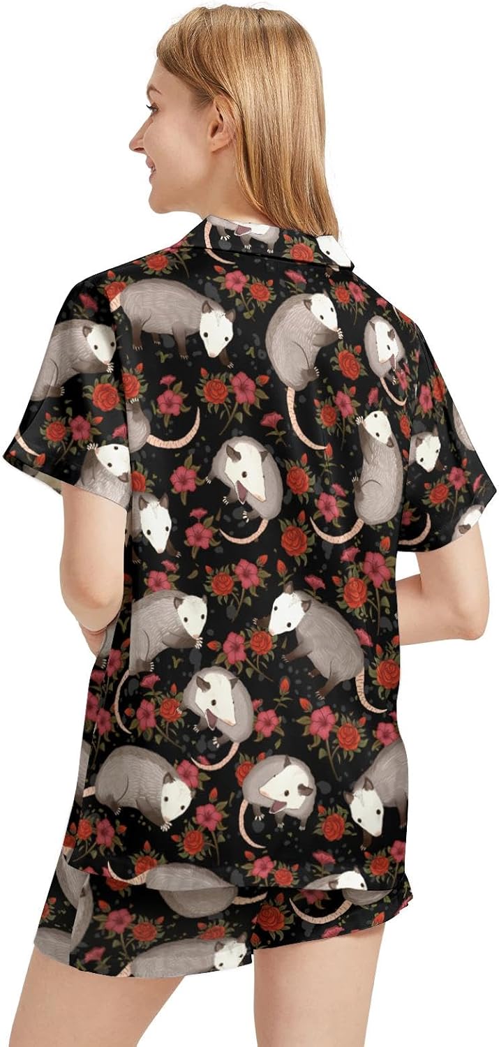 Womens Pajama Set Satin Pjs Sets Short Sleeve Button Down Top and Shorts Soft Comfy Lounge 2 Piece Sleepwear - Image 3