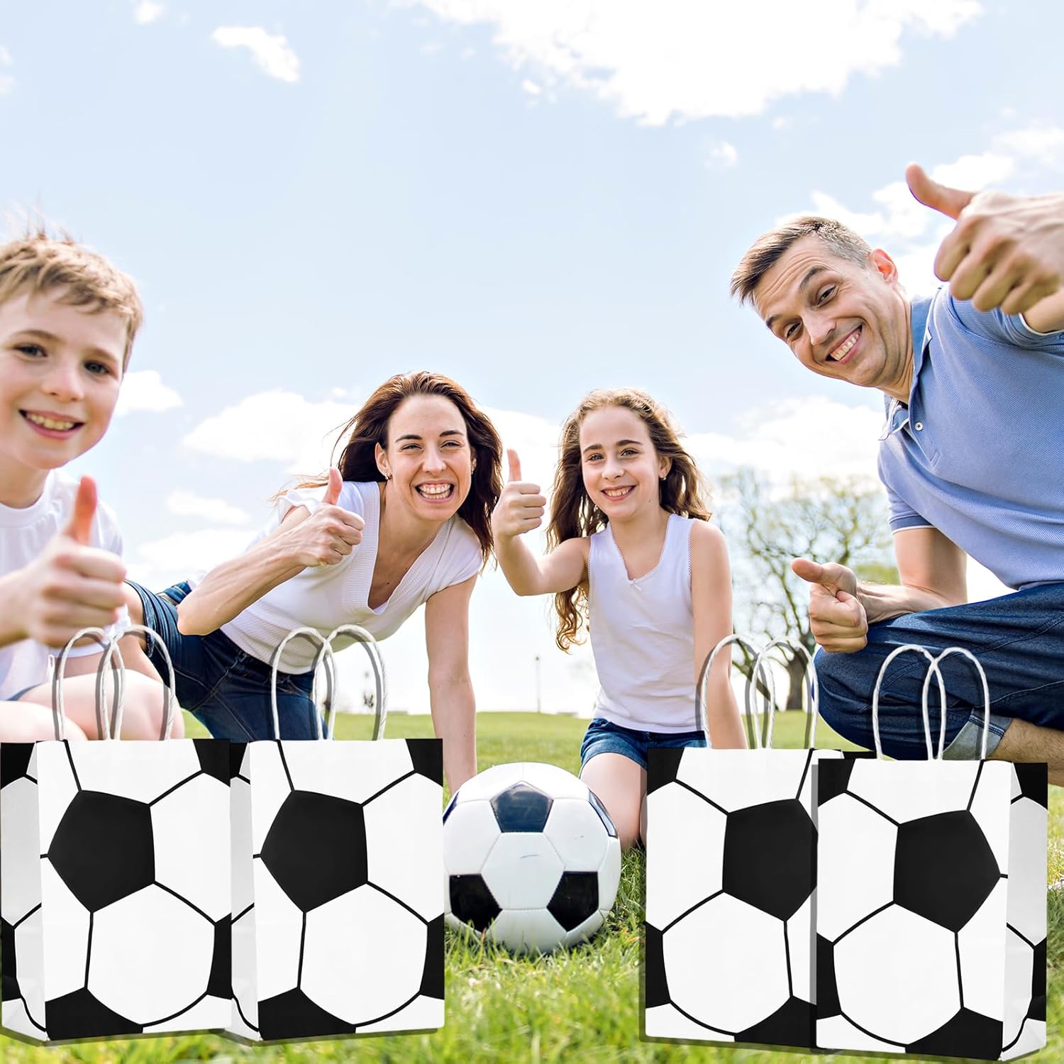 LONGIM 12PCS Soccer Party Favor Bags Soccer Goodie Paper Bags Sport Themed Party Gift Bag with Handles Sport Treat Candy Snack Packets Bag for Kids Adults Birthday Supplies - Image 5