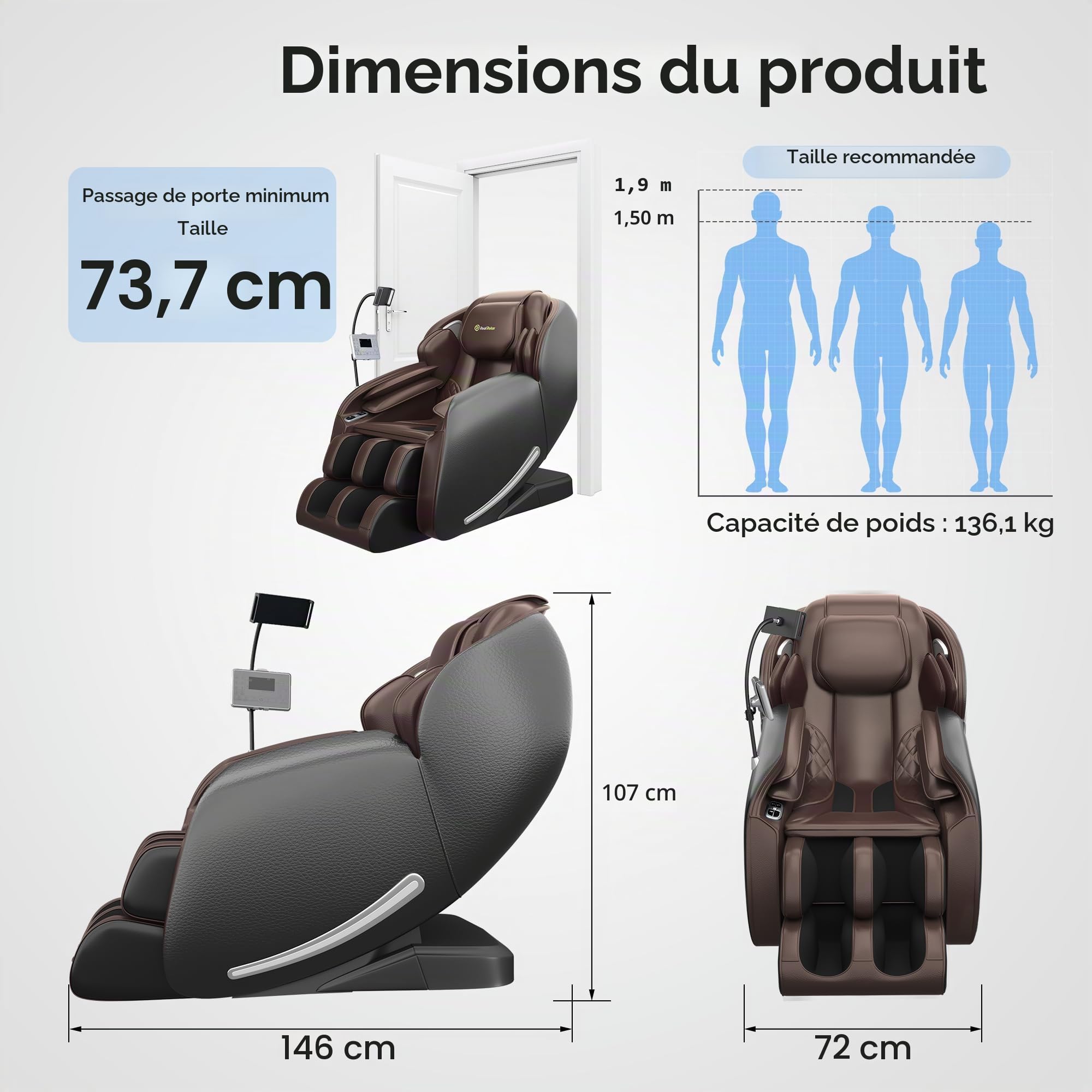Real Relax Fauteuil de Massage SL-Track Zero Gravity Complet du Corps, Fauteuil de Massage Shiatsu inclinable avec Technologie Heat Body Scan Bluetooth, Favor-06 Marron et Noir