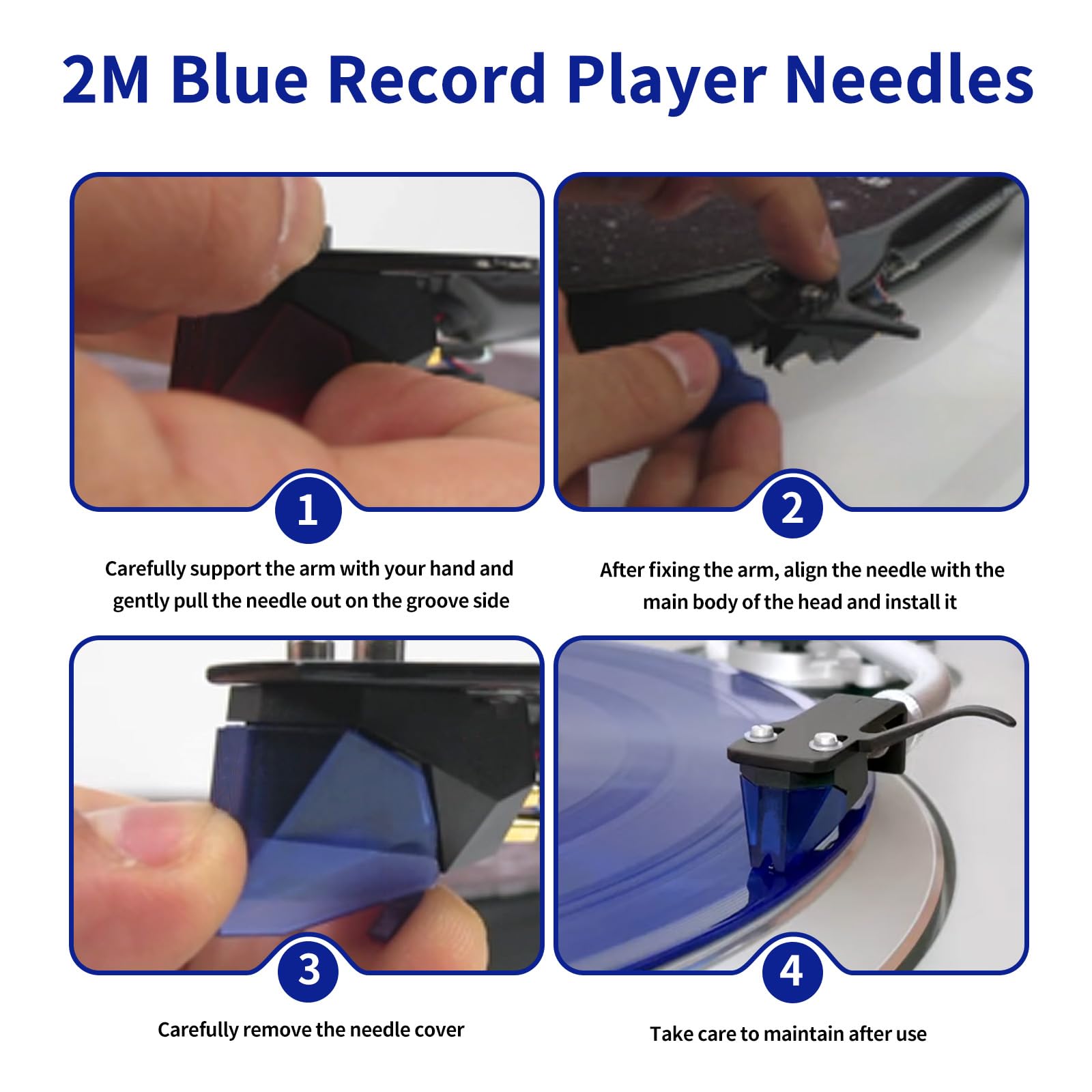 Stilo di ricambio blu da 2 m, compatibile con Ortofon, punta ellittica a diamante nudo, qualità del suono ripristinata, aghi di ricambio per giradischi da 2 m blu e 2 m cartuccia rossa
