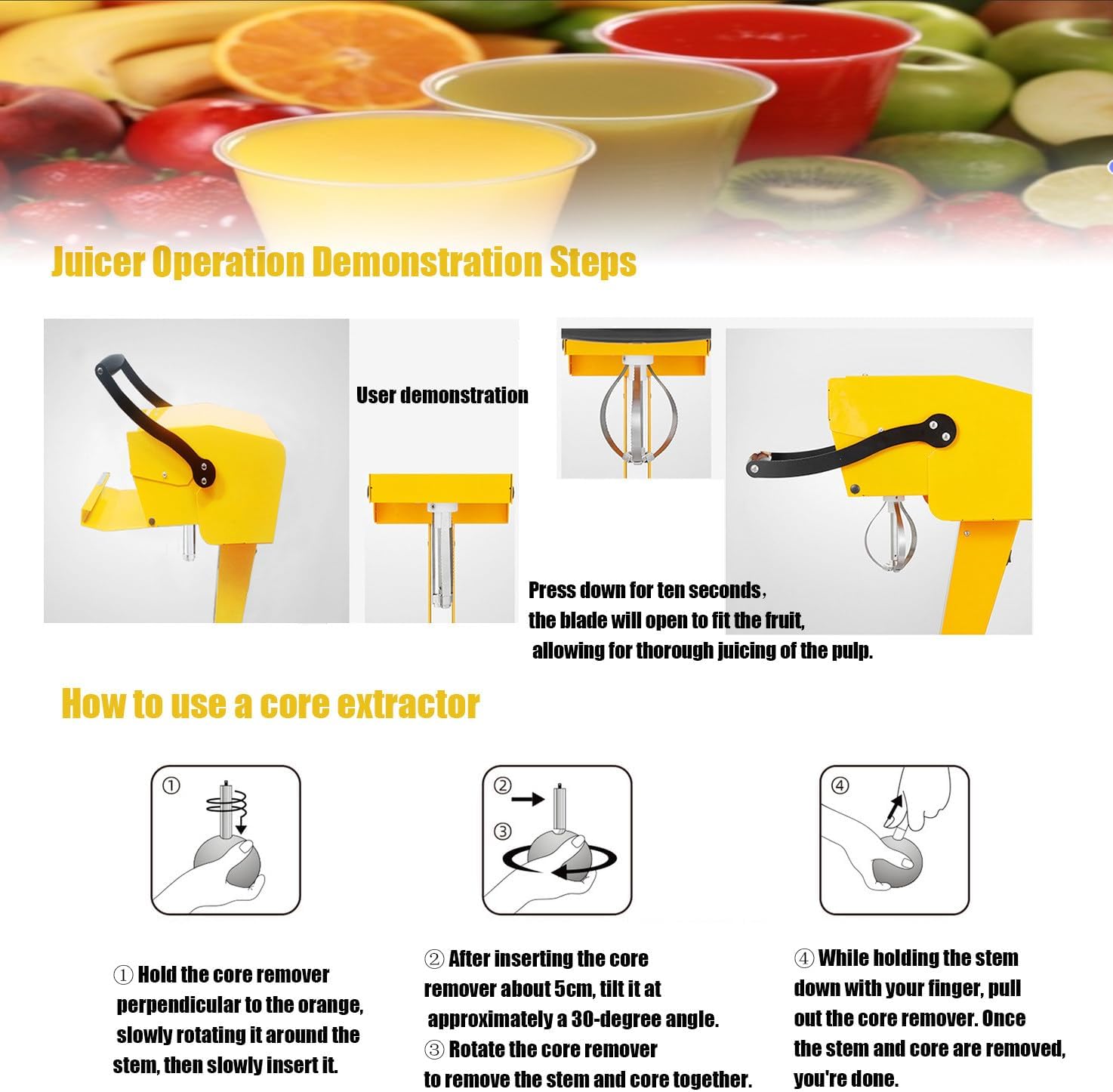 Commercial Grade Stainless Steel Juicer Machine, Electric Citrus Juicer for Oranges, Lemons & Limes, Easy to Clean Countertop Appliance, No Peeling Required