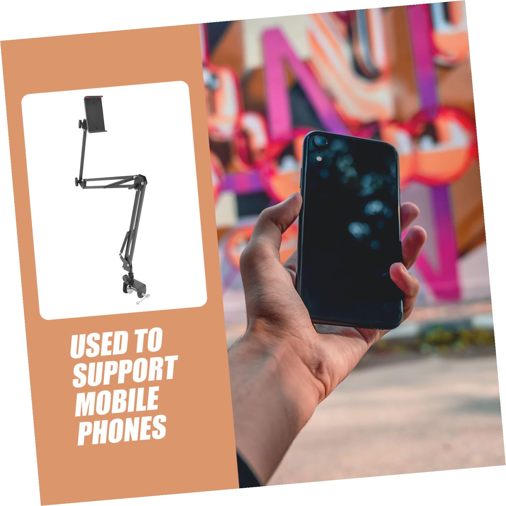 Soporte para Teléfono Móvil y Tableta Plegable de Metal Negro