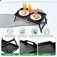 Vista 5 de Ollieroo Bandeja de bambú para cama, bandeja plegable para mesa de cama con asas, bandeja de desayuno para sofá, cama, comer, aperitivos y trabajo