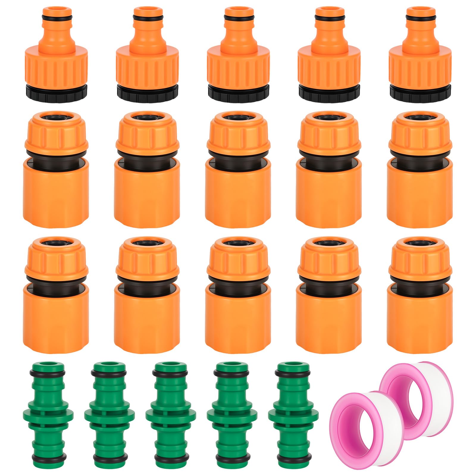 YHNDECO 20 Pcs Garden Hose Tap Connector Hose Pipe, 10 Hose End Quick Connector, 5 Double Male Snap connectors, 5 HosePipe Tap Fitting 1/2 Inch and3/4 Inch Size 2-in-1etc