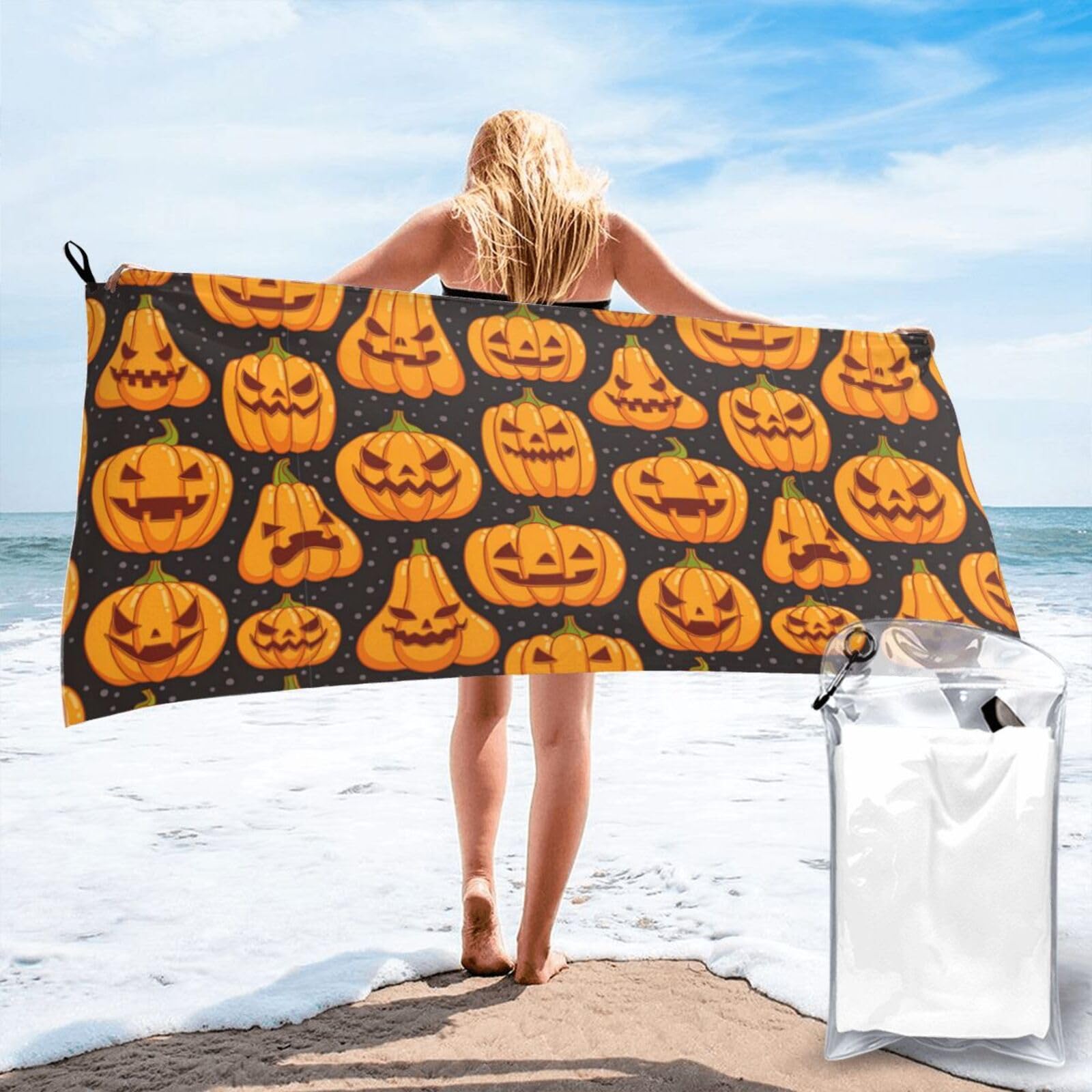 Toalla de baño con estampado de calabaza grande y suave para piscina y gimnasio