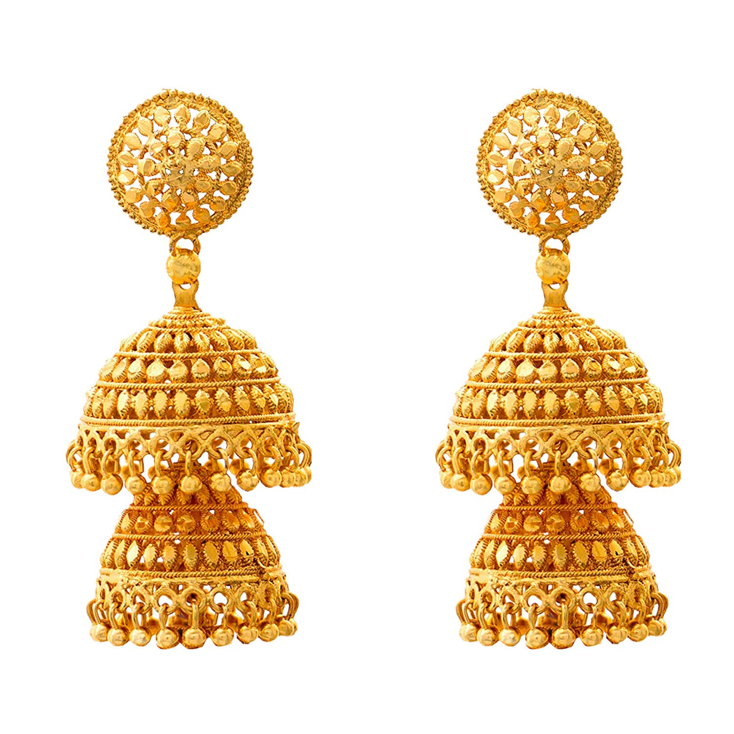 JFLJewellery for Less Women's Gold Plated Ethnic Two Layer Jhumki Earrings,Valentine