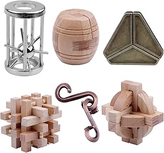 Brain Teaser Puzzles for Kids Adults Puzzle Games Mind Puzzles Wooden and Metal Puzzles Educational Toys 3D Puzzles Unlock Interlock IQ Puzzles Box 6Pcs