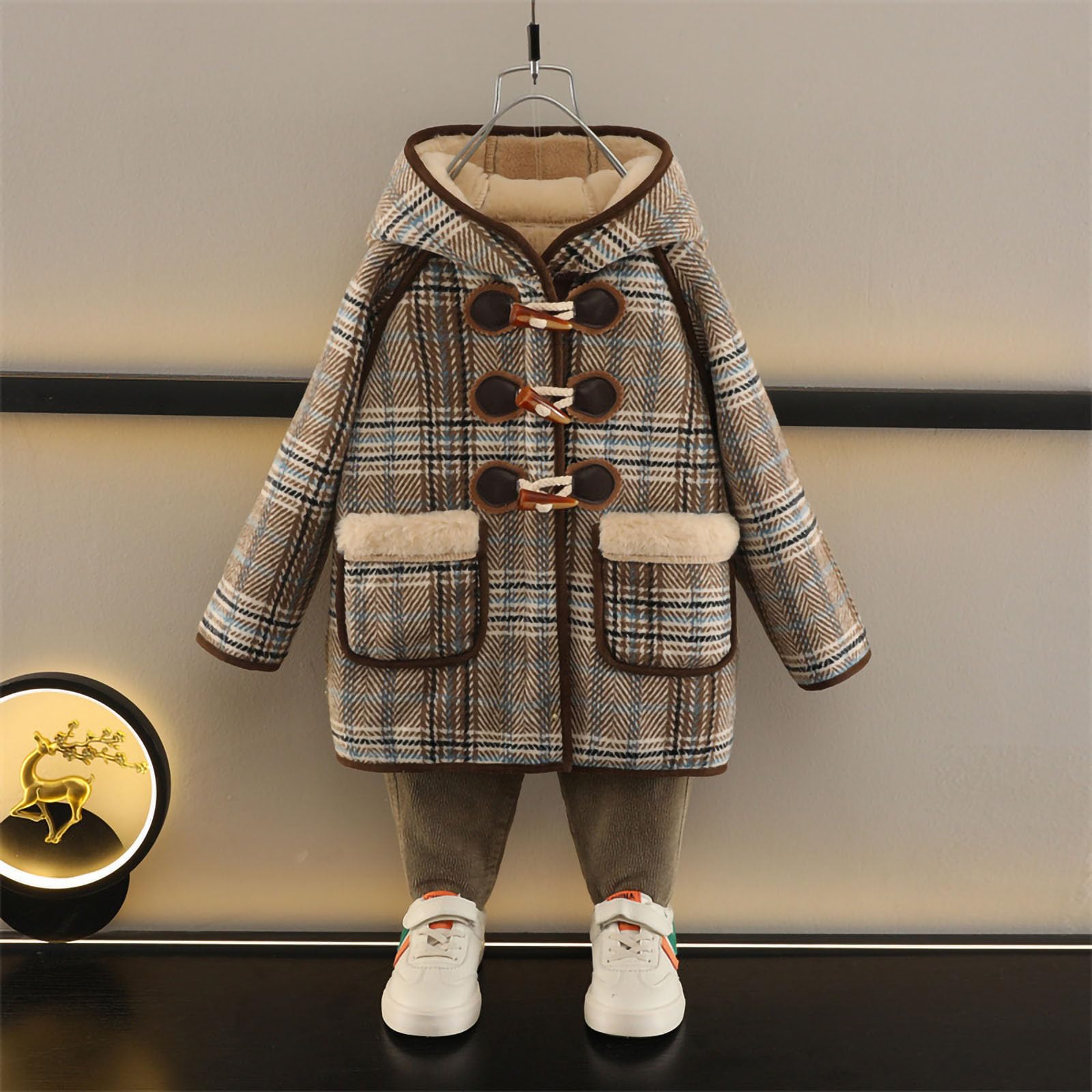 HAOLEI Abrigo de Invierno para Niños y Niñas,Chaqueta de Forro Polar con Capucha Gruesa Cálida Abrigos de Lana Manga Larga con Botones Suave y Cómodo Sherpa Outwear Ropa Niño Pequeña 1-10 Años