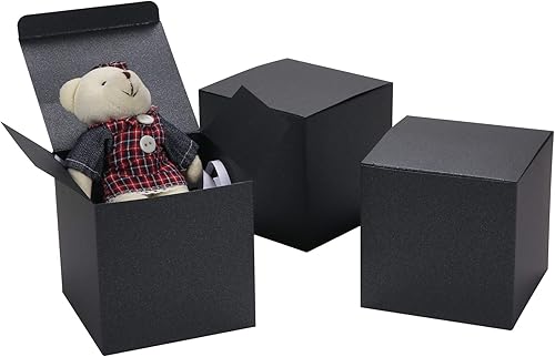 Miniatura 2 de Quotidian Cajas de regalo de papel con purpurina de lujo de 4 x 4 x 4 pulgadas para envolver regalos, galletas, panadería, dulces, chocolate,