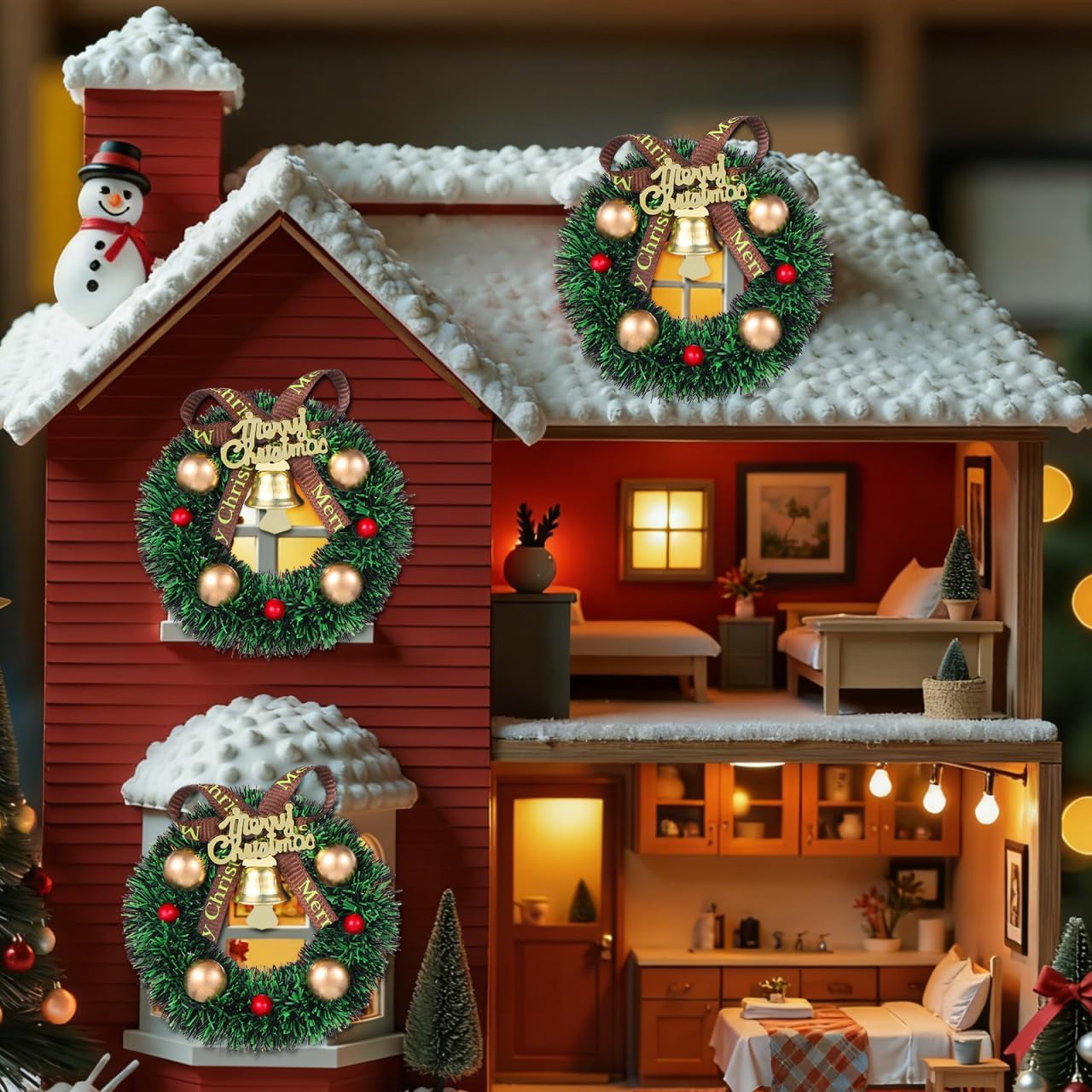 10Pcs Mini Christmas Wreath: 2.36 inch Miniature Artificial Wreaths for Window Door Xmas Tree Hanging Ornament Holiday Party Decoration - Image 2