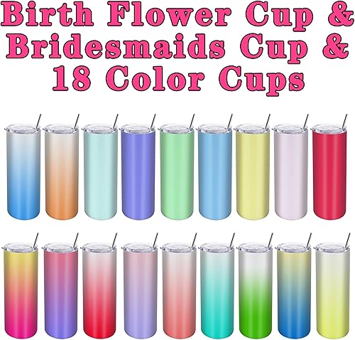 Miniatura 2 de Regalos de cumpleaños, vasos personalizados con nombres, pajitas de flores de nacimiento, vasos delgados personalizados de acero inoxidable, taza