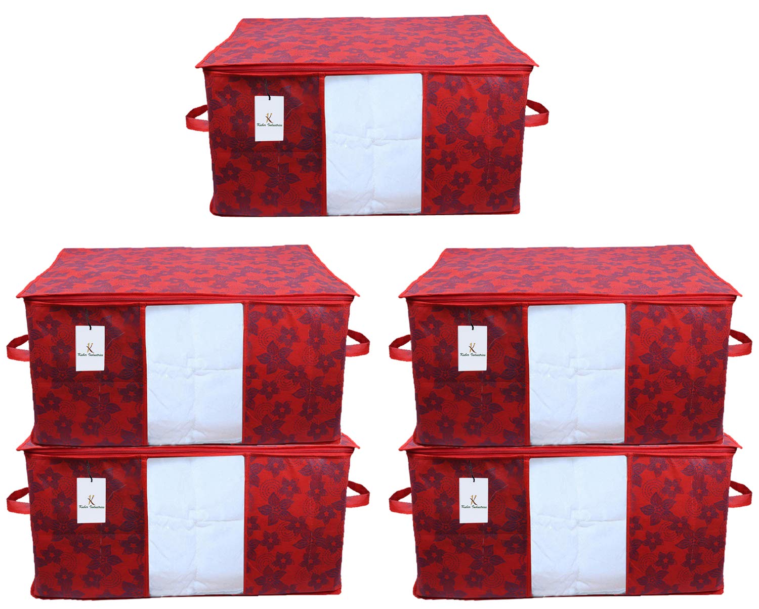 Kuber Industries Underbed Storage Bag, Storage Organiser, Blanket Cover Set of 5 - Maroon, CTKUBM29