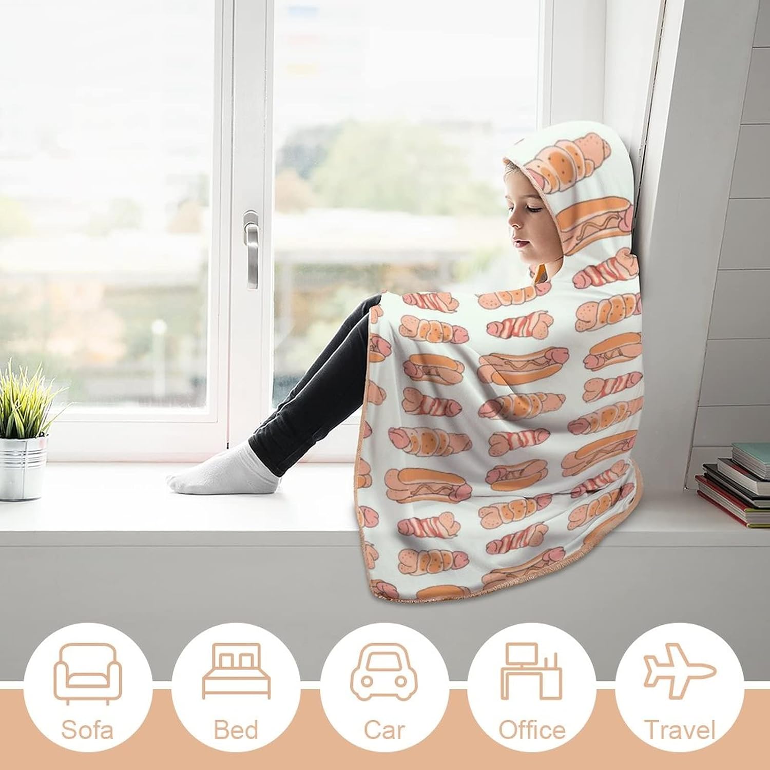 Happy Penis Dick Sweet Bacon Wrapped Wearable Hooded Blanket Soft Warm Throw Blanket Robe Cloak Wrap For Bed Sofa Bedding 40"x50"