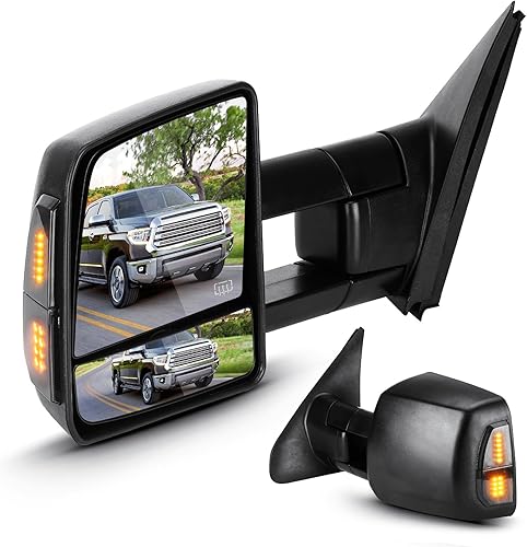 Espejos de remolque para Toyota Tundra 2007-2016 con calefacción eléctrica con señal de giro telescópico plegable manual (1 par)