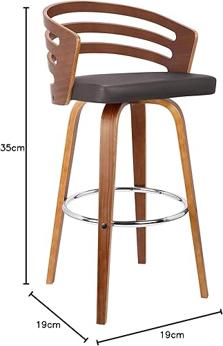 Miniatura 182 de Armen Living Jayden - Taburete de bar moderno giratorio de piel sintética gris y madera de nogal de 26 pulgadas para encimera de isla de cocina