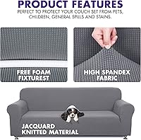 Vista 3 de Sapphire Home Juego de fundas de sofá de 3 piezas, fundas para sofá, sofá biplaza y sillón, ajuste elástico, sin arrugas, protector de muebles