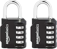 Amazon Basics 4-Digit Combination Padlock for Gym Lockers, School, Sports - Durable Zinc Alloy, 10,000 Combos, 2-Pack Black
