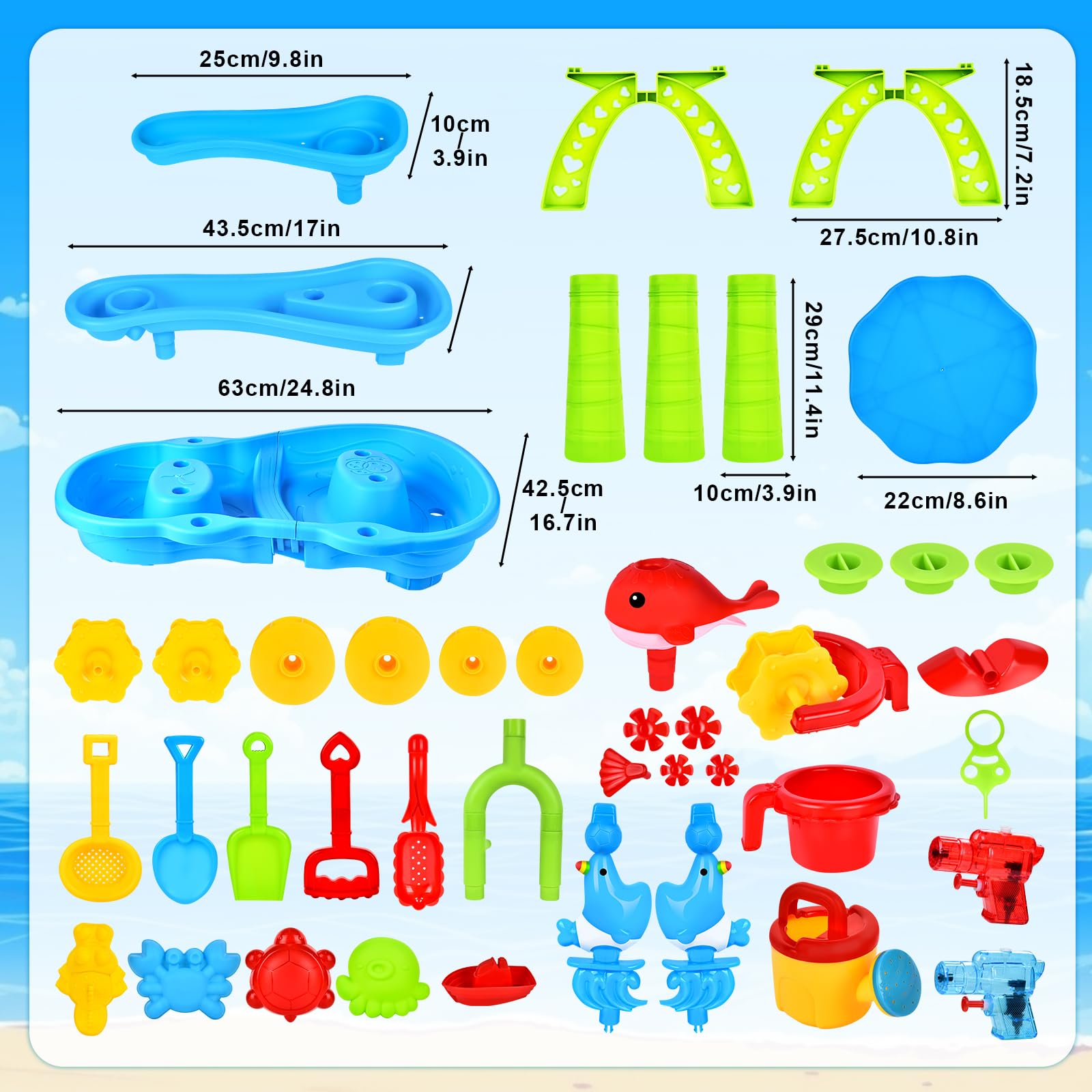 JONRRYIN Tavolo Acqua e Sabbia 3 Piani, Giocattolo Sabbia e Acqua per Bambini, Tavolo Sabbia e Acqua, Tavolo d'attività Estivo, Giocattolo da Spiaggia Esterno per Bambini, Ragazze e Ragazzi