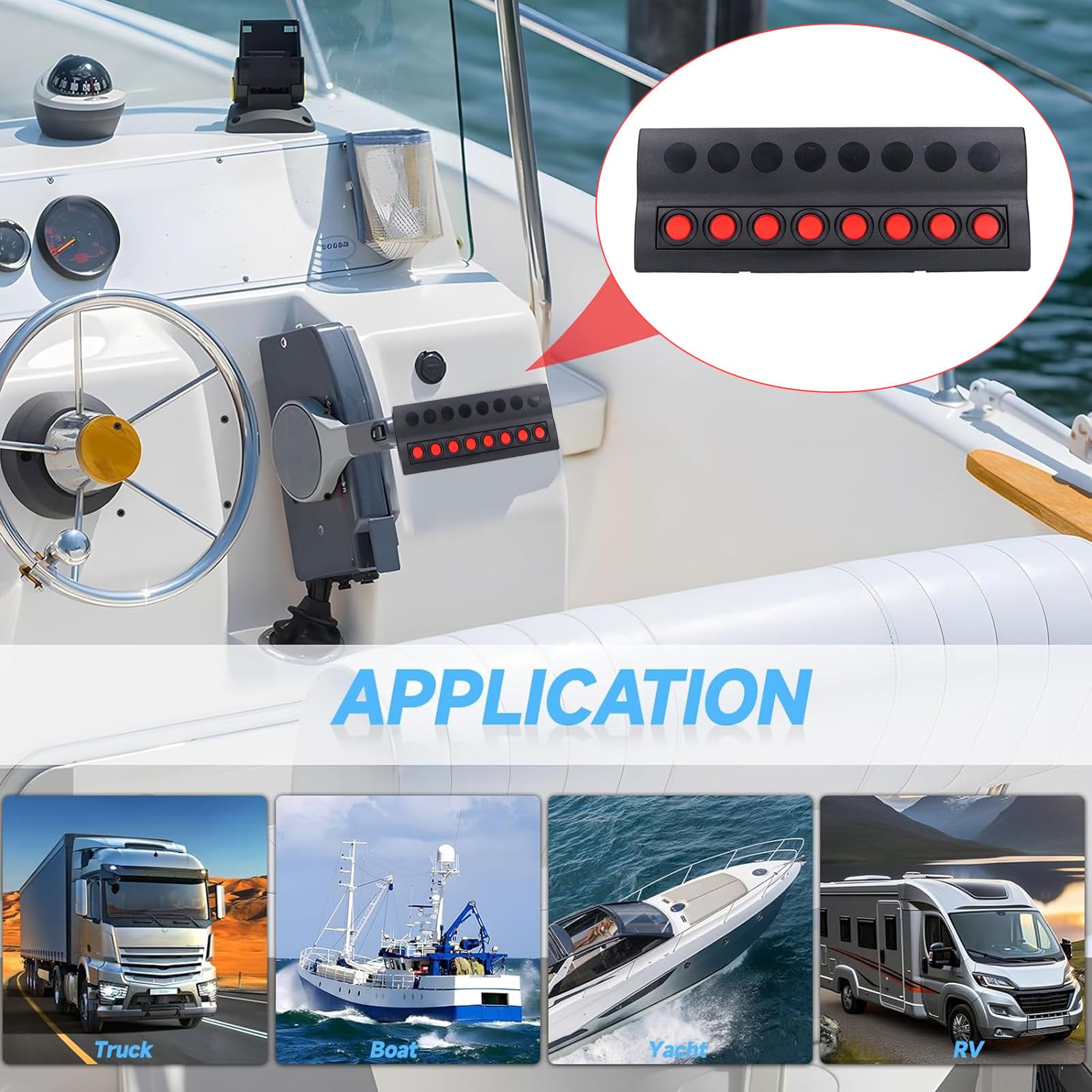 Pannello Interruttori a 8 Gruppi per Protezione Sovraccarico per Yacht Barca Installazione Semplice Materiale ABS Precablaggio Pannello Interruttori Marini con Etichette