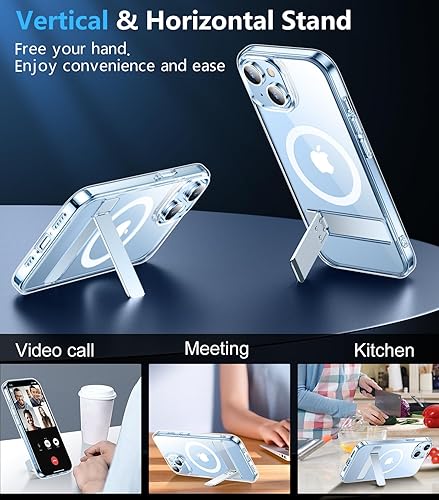 Miniatura 5 de Funda magnética para iPhone 15, para iPhone 14, compatible con Magsafe Soporte oculto integrado protección contra caídas de grado militar de 15 pies