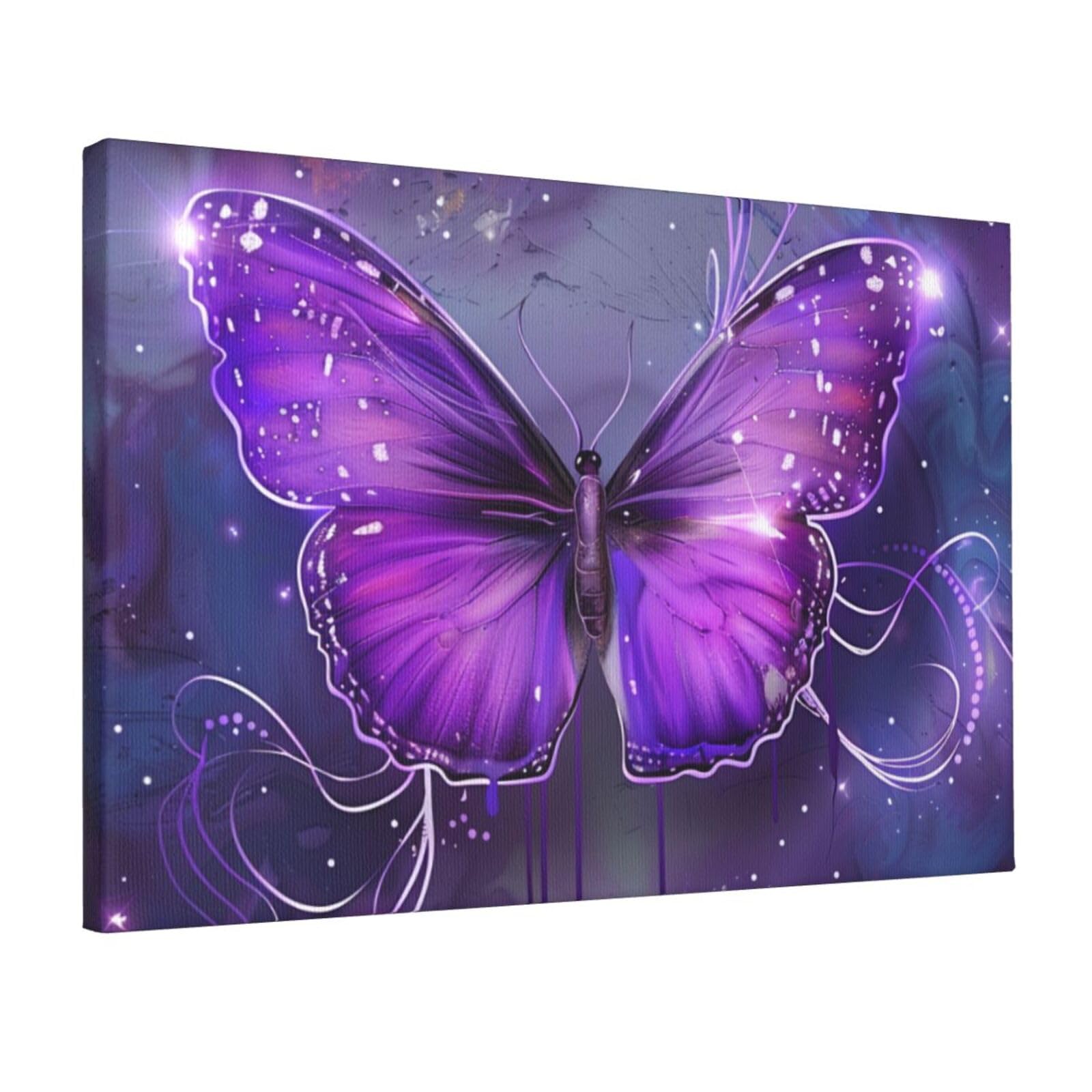 YKLJG Purple Butterfly Printed Wall Art Canvas Prints 45x30 CM Wooden Framed Picture Painting Artwork for Bedroom Kitchen Home Office Decor
