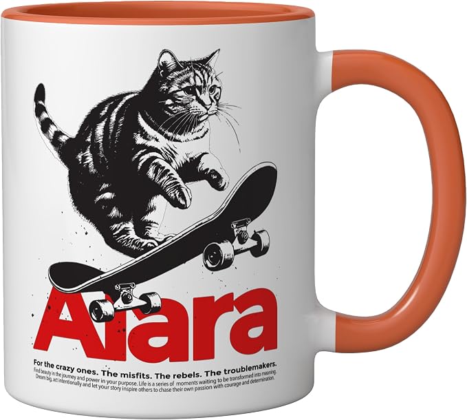Taza de cerámica con nombre ALARA y gato naranja/blanco miniatura 3