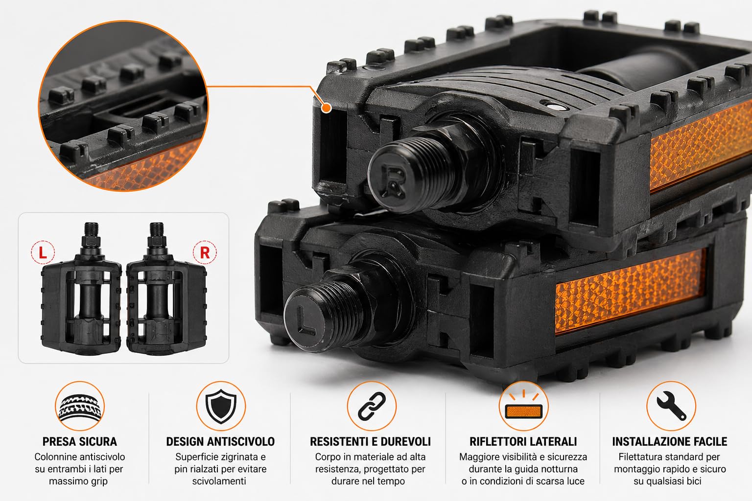 NLIGHTING Pedali Pieghevoli per Bicicletta, Pedali MTB Salvaspazio con Sistema Quick Fold, Antiscivolo con Riflettori, Perno Acciaio, 9/16 Universali per City Bike MTB E-Bike