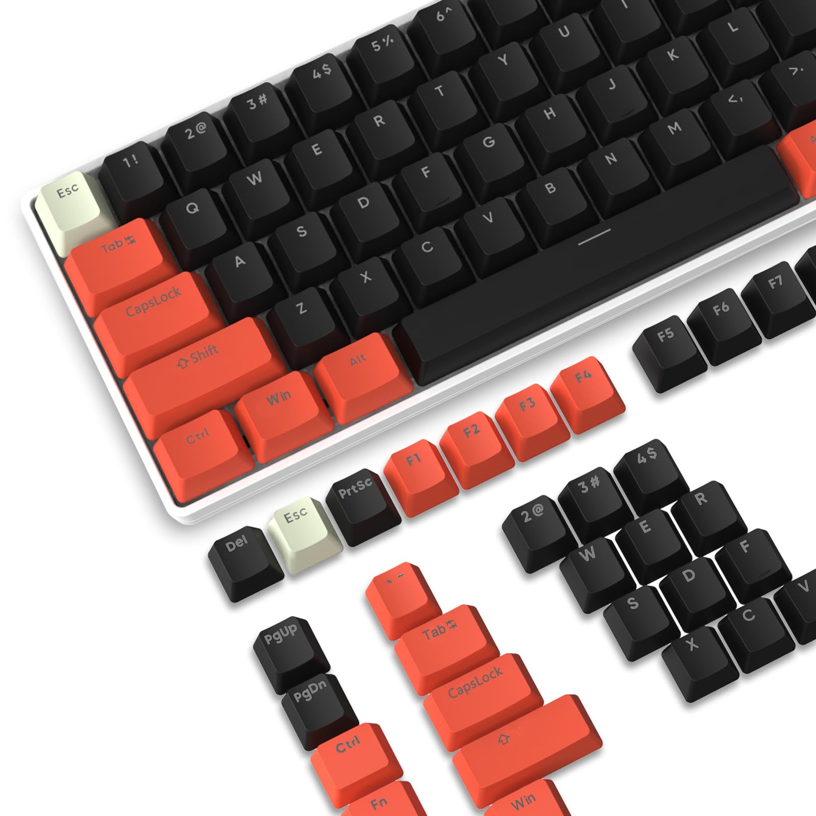PBT Keycaps 108 Keys OEM Profile PBT Double Shot Keycap Set,ANSI US Layout for Mechanical Keyboard,Compatible with MX Switches Cherry/Gateron/Kailh/Akko Switch,with Key Puller (Retro Black & Orange)