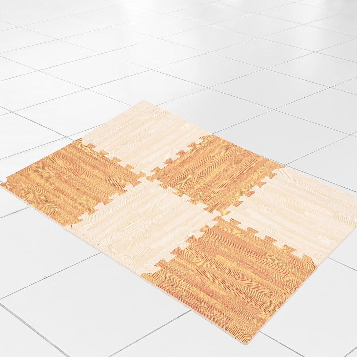 12pcs Interlocking Eva Foam Floor Mats Portable Flooring Tiles with Wood Grain Pattern Non-Toxic Soft Play Mat for Babies Gym and Home Use