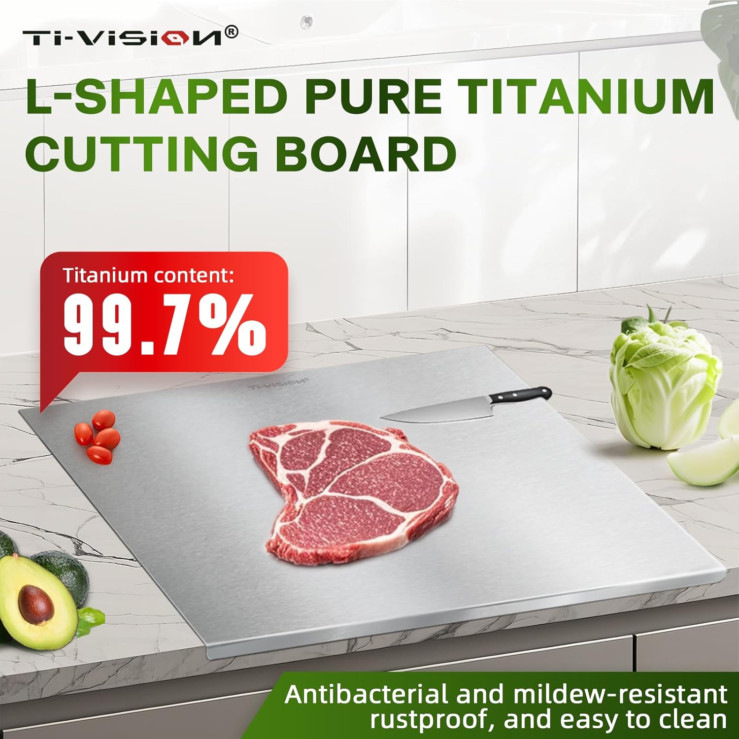 Pure Titanium Cutting Board with Lip - 100% Food-Grade Metal Chopping Board for Kitchen - Non-Porous, Easy to Clean, Dishwasher Safe (Small)
