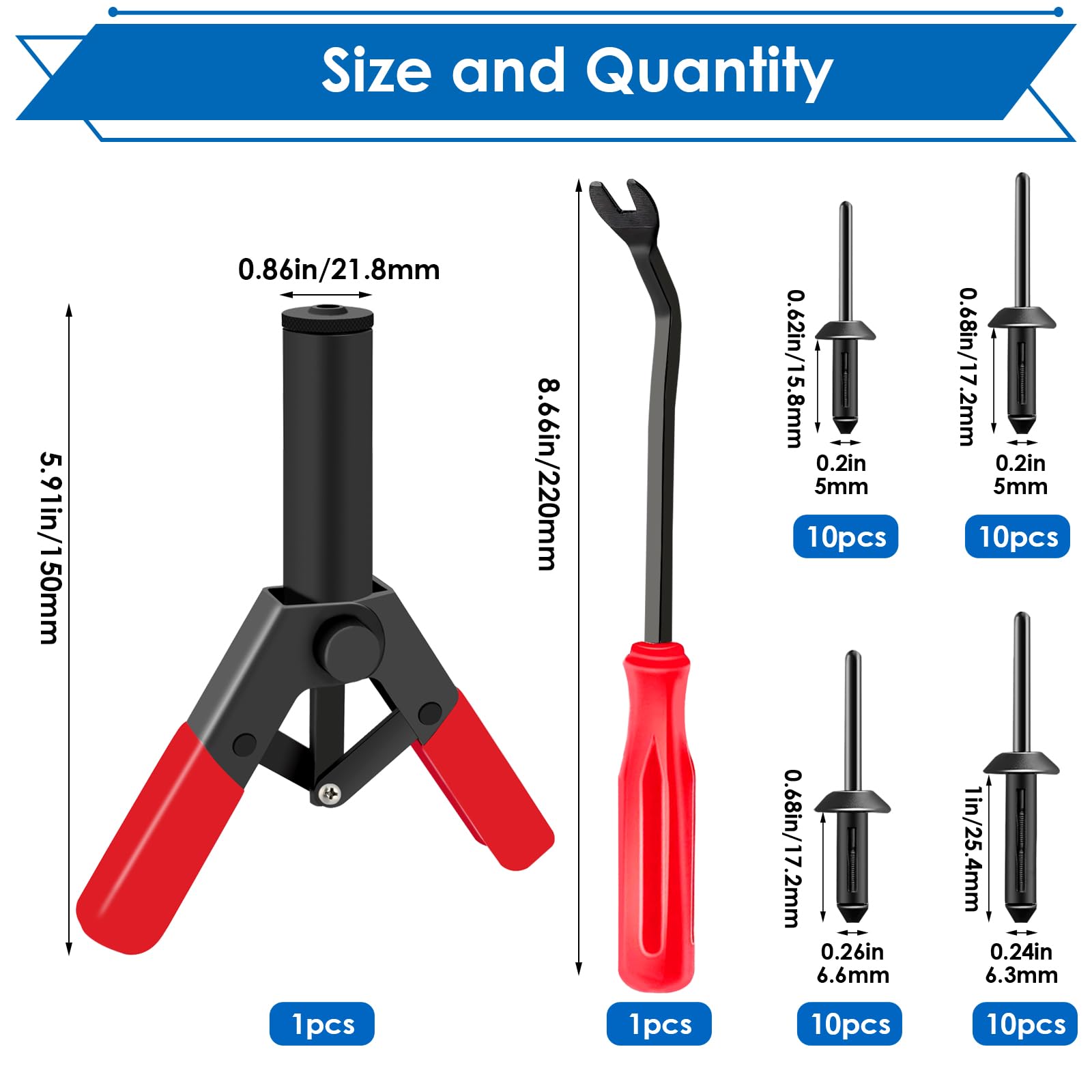 smseace 42Pcs Plastic Rivet Gun Kit, Including 40Pcs 4-Sizes Plastic Pop Rivets,1Pcs Plastic Rivet Removal Tool,1pcs Plastic Rivet Tool for The Home or Automotive interiors