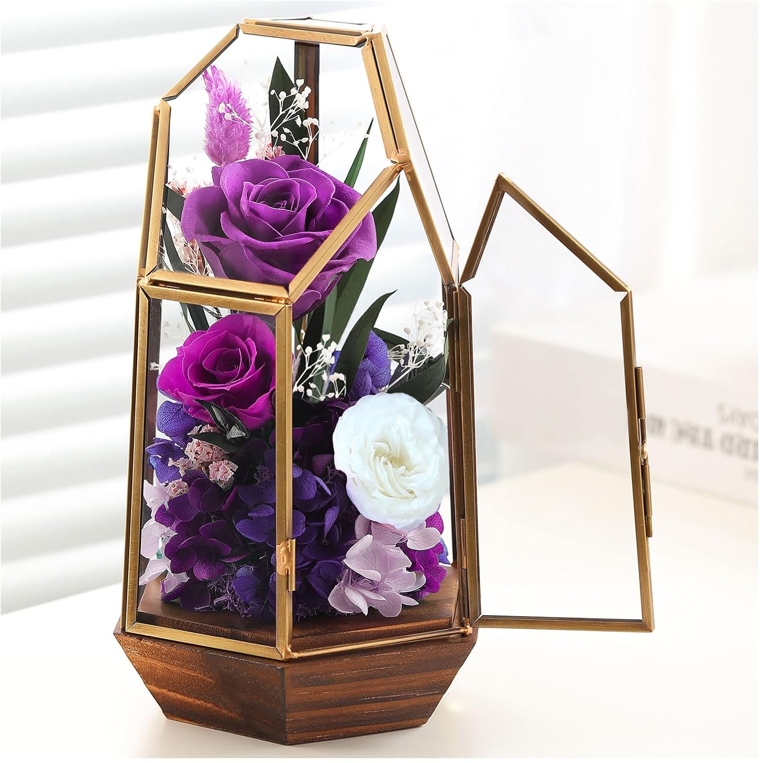 Valentines Day Flowers Gifts for Her,Forever Real Preserved Roses in Glass Dome,Valentines Roses Gifts for Wife Women Best Friend Girlfriend/Purple Rose