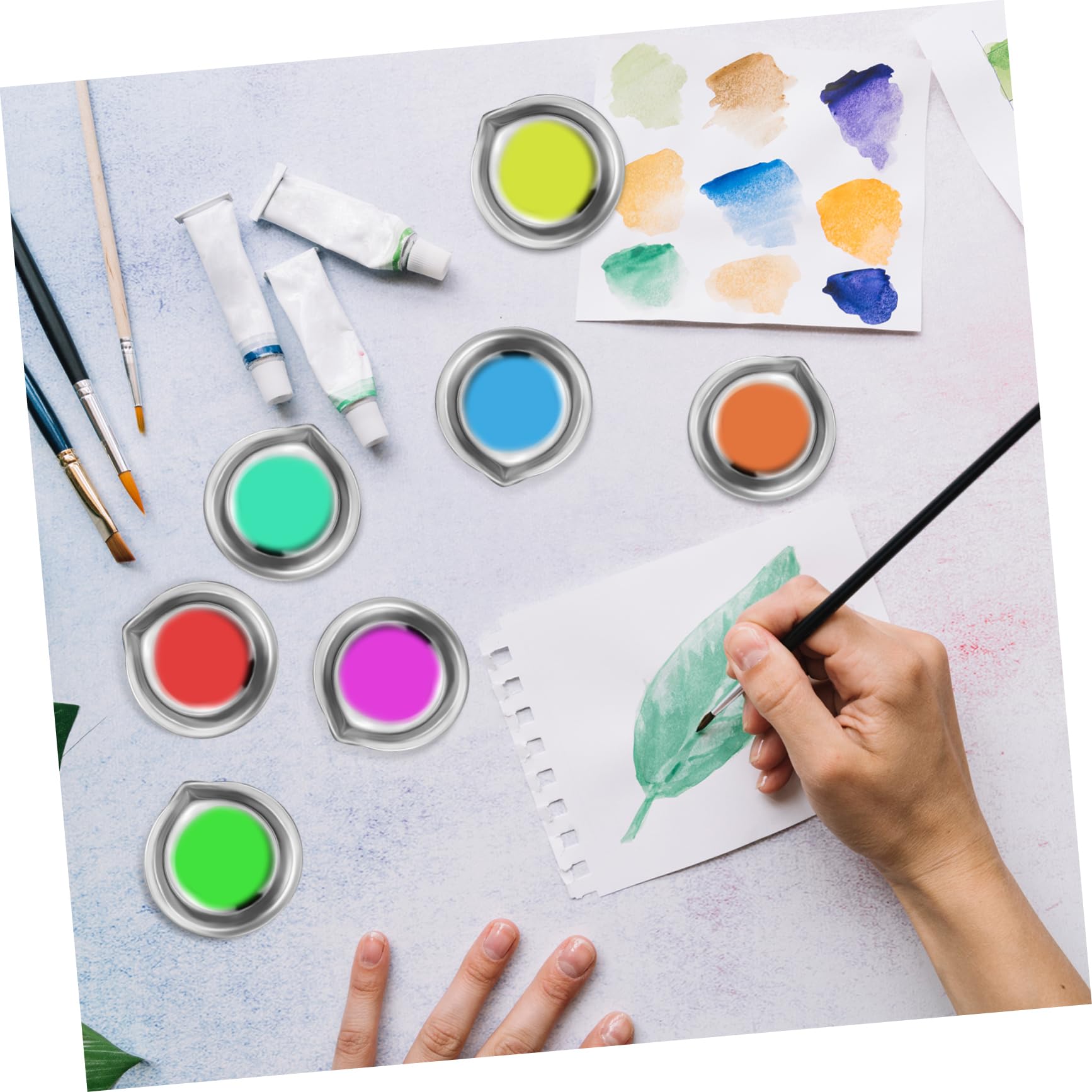 Uonlytech 4 Ensembles Palette Plateau Peinture Artiste Tasses Petit Métallique Réutilisable Artisanat Acier Inoxydable 18 Pièces * 4