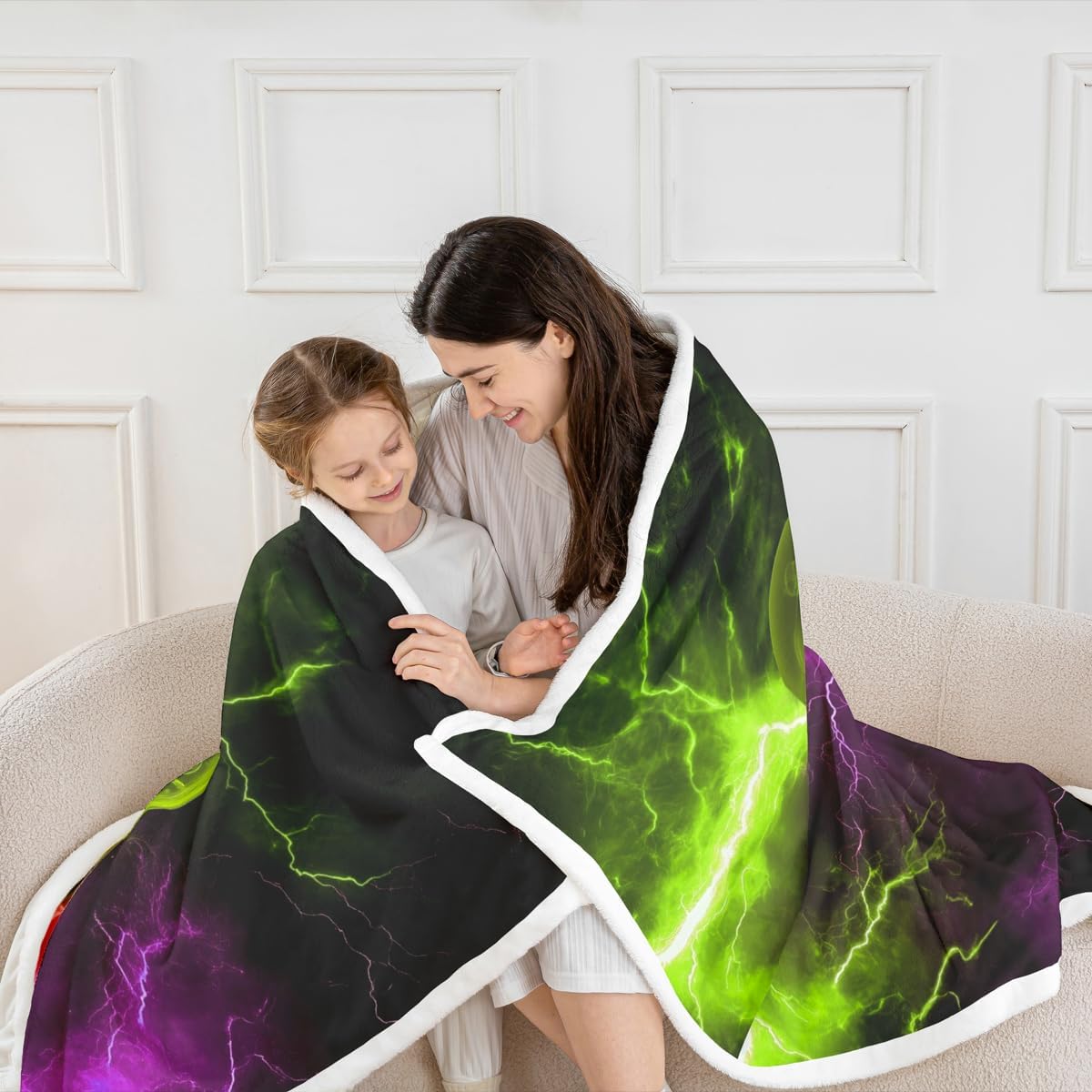 Gaming Kids Plush Blanket,Boys Video Games Flame Gamepad Print Bed Blanket Art Home Decor,Green Purple Lightning Game Room Decor Modern Fuzzy Blanket for Office Chair, X Size (40 x 50 Inch) image 5