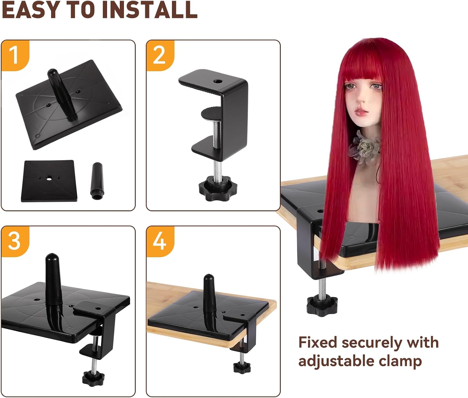 2 Pack Square Mannequin Wig Head Stands with Metal Desktop Clamp, Stable Non-Topple Tabletop Holder for Foam Mannequin Wig Heads, Wig Styling, Cosmetology Practice, Hats, Hairpieces, Masks, Salon & Travel