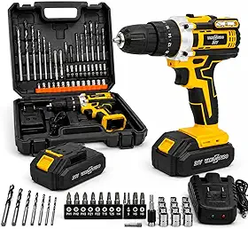 Furadeira Parafusadeira de Impacto Sem Fio 21V com LED, 2 Baterias Recarregáveis Bivolt e 32 Acessórios — Maleta Completa para Uso Profissional e Doméstico