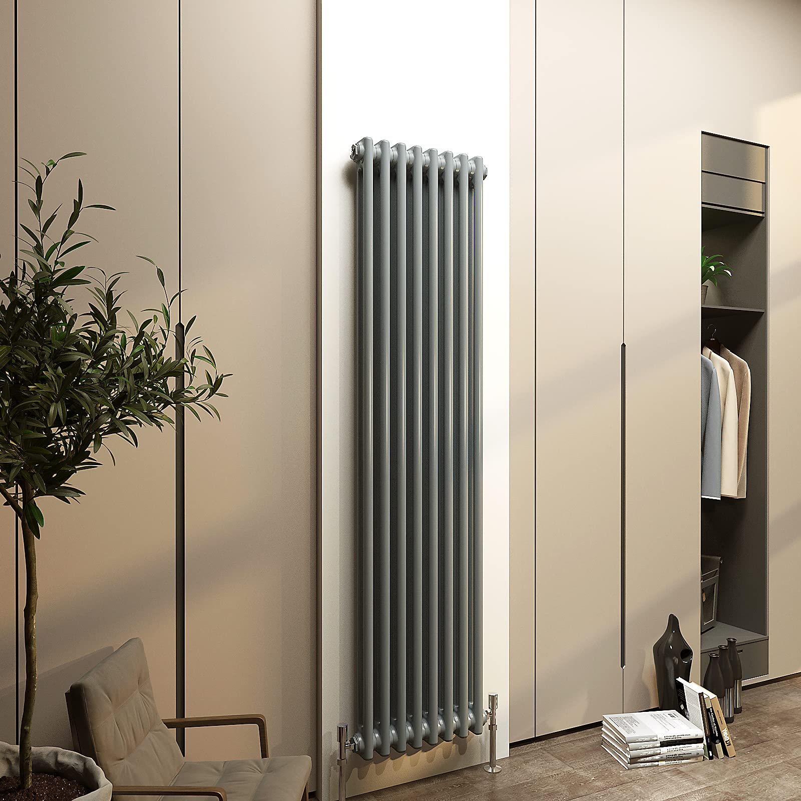 Acezanbleā£2 Column Radiator, Vertical 1500mm Anthracite Tall Traditional Cast Iron Style Radiators Windows Hallyway